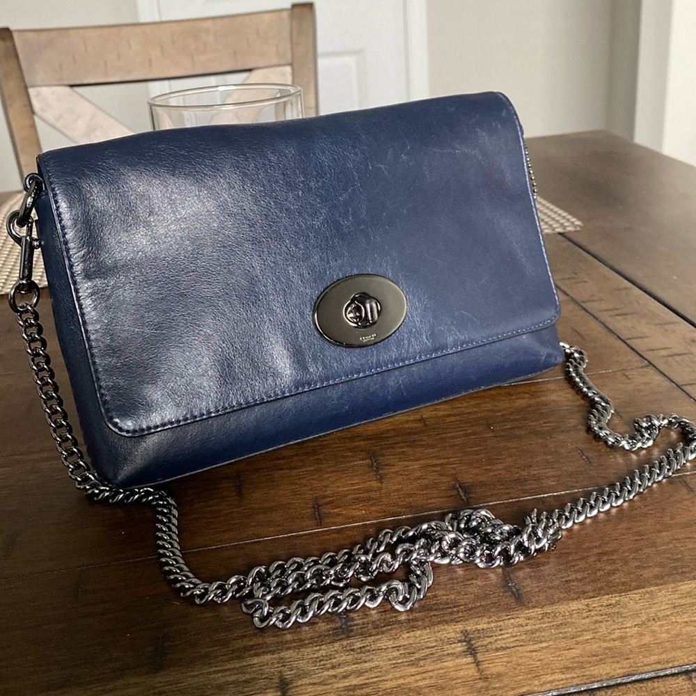 Coach Crossbody Purse/Bag Navy Blue and Silver